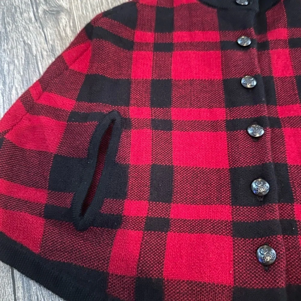 Polo Ralph Lauren baby Girls Plaid Wool cape Poncho Red Black Size 9-12 Mos